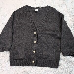 Cabi Sweater Womens M Gray Cardigan Snap Up Cozy Comfort Pockets Preppy